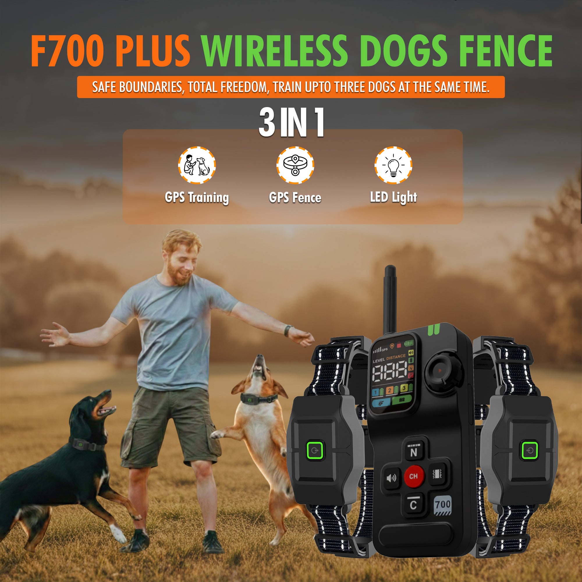 WOLFARO 3-IN-1 GPS TRAINING FENCE FOR 2 DOGS